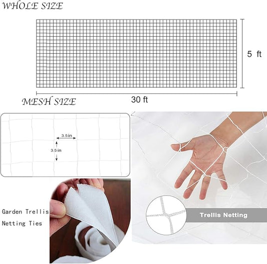 BaseGoal All-Weather Trellis Netting Mesh Plant Garden Vine Growing Flexible String Net (3.5" Mesh 5' x 15'-2Pack)
