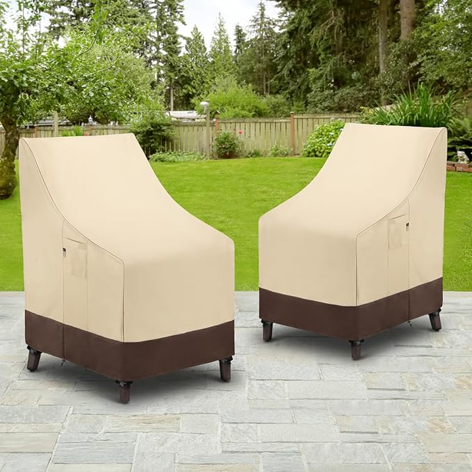 Arcedo Outdoor High Back Chair Covers Waterproof, Heavy Duty Stackable Dining Swivel Chair Covers, All Weather Resistant Patio Furniture Cover, 29”W x 30”D x 42”H, 2 Pack, Beige & Brown