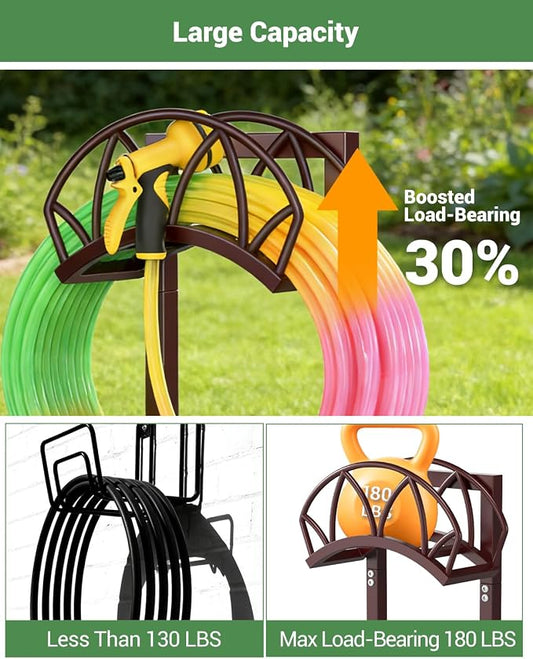 HZE Garden Hose Holder, Freestanding Water Hose Reel Stand for Outside, Heavy Duty Detachable Metal Storage Rack Holds 160 FT for Yard Lawn Farm, Bronze