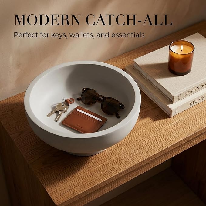 OAKOA Concrete Fruit Bowl for Kitchen Counter - Large Decorative Bowls for Home Decor - Modern Key Bowl for Entryway Table - Footed Pedestal Bowl for Keys
