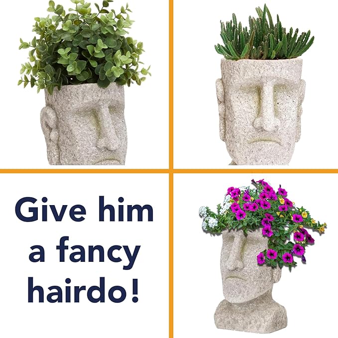 Bits and Pieces - Easter Island Head Statue Planter - Large Garden Decorations - Polyresin Sculpture - Indoor/Outdoor Moai Statue Planter - Moai Head Urn for Plants - 8.75" Tall