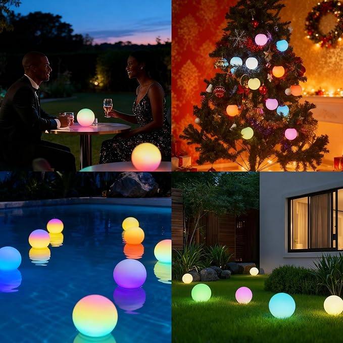 4 Pack 3-inch Smart Sphere Night Light, Rechargeable LED Ball Lights, 16 RGB Color Change Mood Lighting, Waterpro Battery Ideal for Pool Bedroom Kids Room Party and Holiday Ambient Lighting