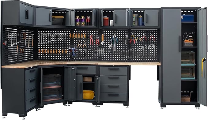 Garage Storage Cabinet System Corner Workshop Set 15-Pcs Garage Cabinets and Storage System for Tool Organization