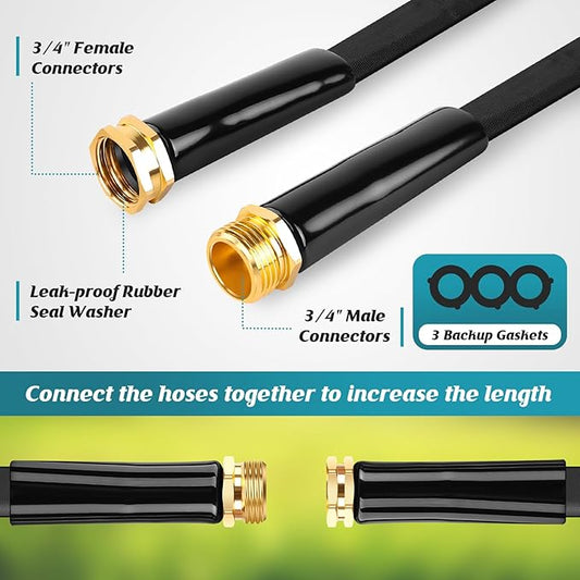 Itsonestep Garden Hose 100ft, 3/4GHT Non-Expanding Water Hose Lightweight, Flexible Garden Hose with 10 Function Nozzle, Kink-Free, Sturdy, High-Pressure, Abrasion Resistant Hoses for Yard, Garden
