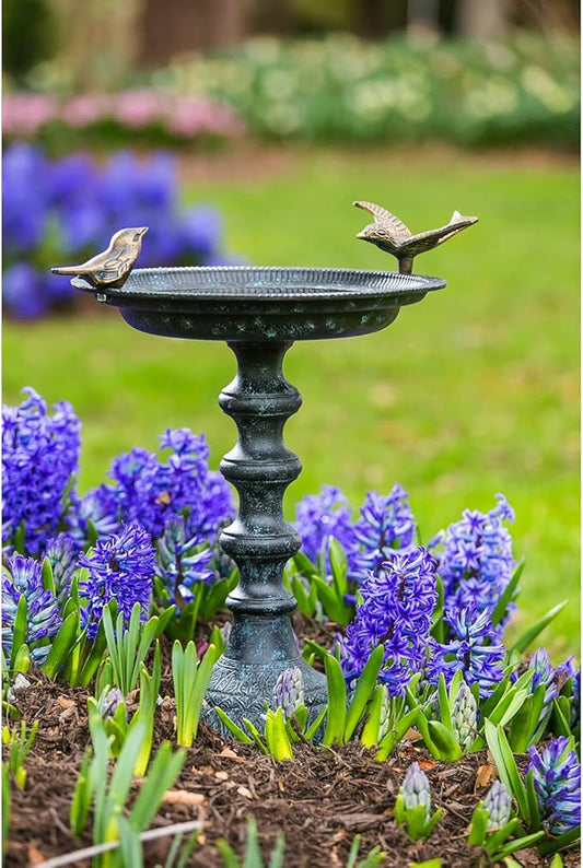 Evergreen Hummingbird Metal Bird Bath Bowl with Stand - Heavy Duty, Ground Standing Bird Bath and Feeder for Garden, Yard, Deck