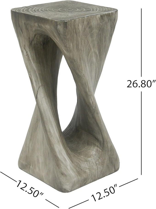 Christopher Knight Home Novi 26.8" H Lightweight Concrete Outdoor Side Table, Hollow Twist-Shaped Patio End Table, MGO Outdoor Coffee Table, Garden Plant Stand Indoor, Wood-Like Texture, Gray