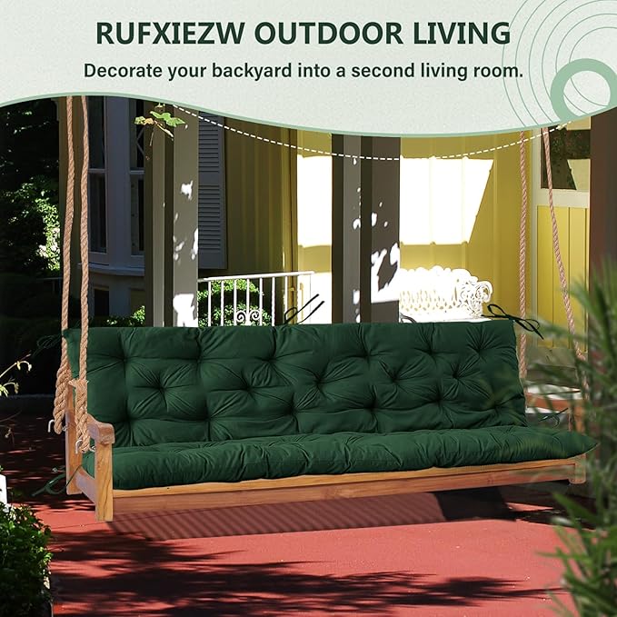 2/3 Seater Swing Replacement Cushion, Waterproof Porch Swing Cushions with Backrest, Thickened Bench Cushions for Outdoor Furniture, for Outdoor Patio Swing (Dark Green, 71 * 40in)