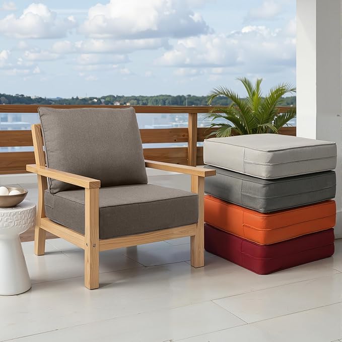 Outdoor Chair Cushions Set of 3, Waterproof 24x24 Patio Chair Cushion, 6" Thickened Seat Cushion for Outdoor Furniture, Couch Cushion Replacement, Include 3 Back & 3 Seat Cushions, Thick/Grey