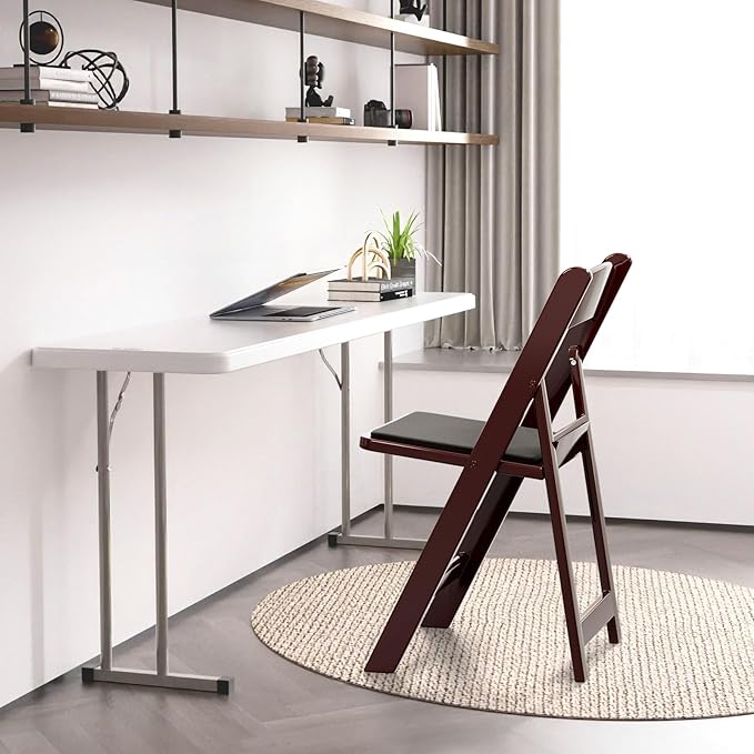 VINGLI Resin Folding Chairs with Cushion, Foldable Plastic Chair with Comfortable Padded Seats, Perfect for Event Party Indoor Outdoor, Reddish Brown, 4 PC