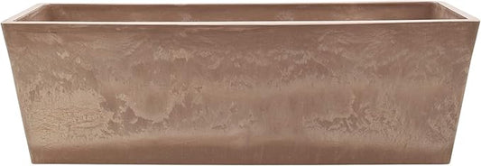 Arcadia Garden Products U65TP Plastic/Stone/Wood Composite Simplicity Window Box, No Drainage Hole (Drillable), Wide Tapered Planter, Patio Plant Container, Indoor Outdoor Planter, 25.5" x 9, Taupe