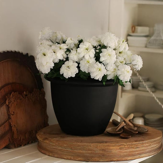 The HC Companies Sevilla Flower Planters - Durable Outdoor & Indoor Planter - Round Lightweight Self Watering Plant Pots for Herbs & More (16" Black, Pack of 1)