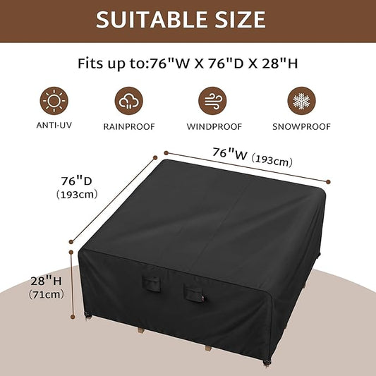 iBirdie Outdoor Patio Furniture Set Covers 76 x 76 inch Waterproof Weatherproof Square Cover, Heavy Duty 600D for Outside Dining Table and Chairs