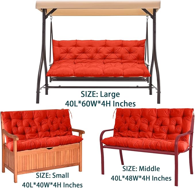 Swing Replacement Seat Cushions, 2-3 Seater Bench Cushions for Outdoor Furnitur with Backrest, Garden Recliner Seat Cushions Waterproof Sofa Pads (Orange, 47x40in)