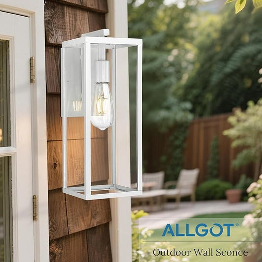 ALLGOT Outdoor Wall Sconce, Outside Porch Light, Anti-Rust Outdoor Wall Lamp Light, Exterior Lighting Fixture, Front Door Lantern for Front Porch Corridor Doorway Patio (White, 16 Inch Height)
