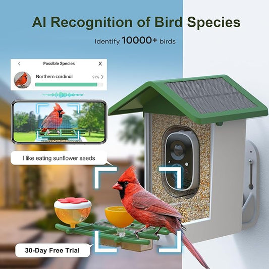 Smart Bird Feeder with Camera: Solar Powered Birdhouse with AI Recognition, Wireless Bird House with Camera for Outdoor, Unique Birthday Gifts for Mom Dad