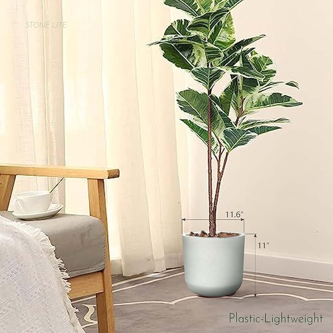 11" H Plastic Cylinder Plant Pots, Flower pot for Indoor Plants with Drainage Holes and Plug, Outdoor Garden Planters, Weather-Resistant and UV-Resistant, Modern Decorative for Home, Chalk Beige