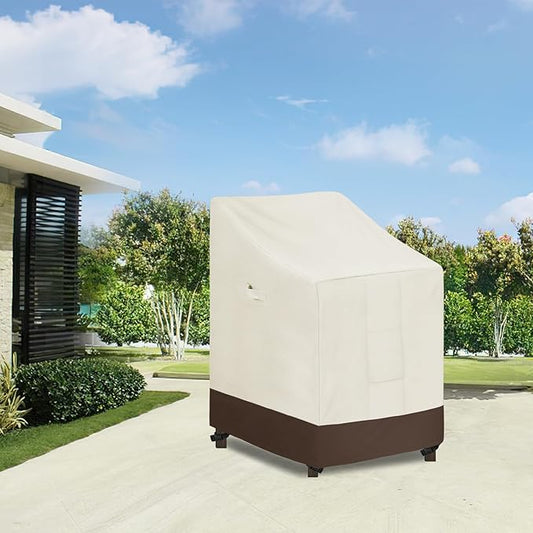 Easy-Going Heavy Duty Outdoor Stackable Chair Cover, Waterproof Patio Chair Cover, Windproof Outdoor Furniture Cover with Air Vent (2 Pack-28Wx36Dx47H inch, Beige/Dark Brown)
