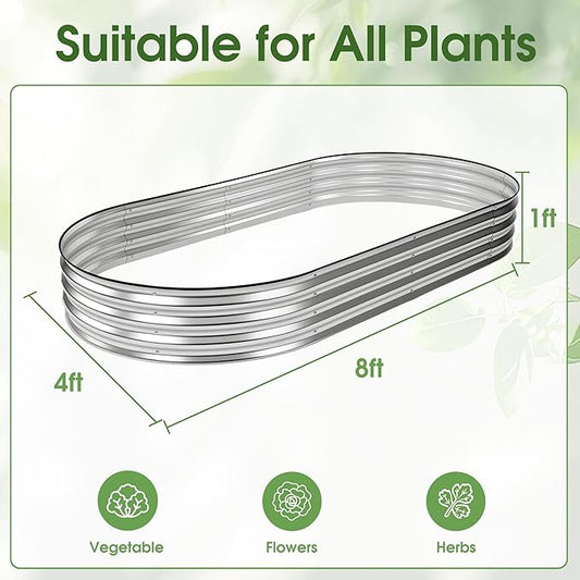 NEWBULIG Heavy-Duty Galvanized Oval Raised Garden Bed for Outdoor, Metal Planter Box with Open Base, Easy Assembly with Safe Edges for Vegetables/Flowers/Herbs