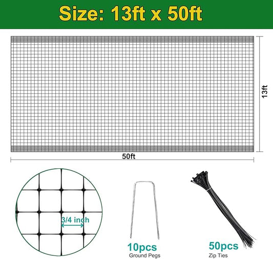 KLEWEE Bird Netting, 13 x 50 FT Heavy Duty Garden Netting for Protect Fruit Trees, Plants and Vegetables from Birds, Deer, Squirrels and Other Animals