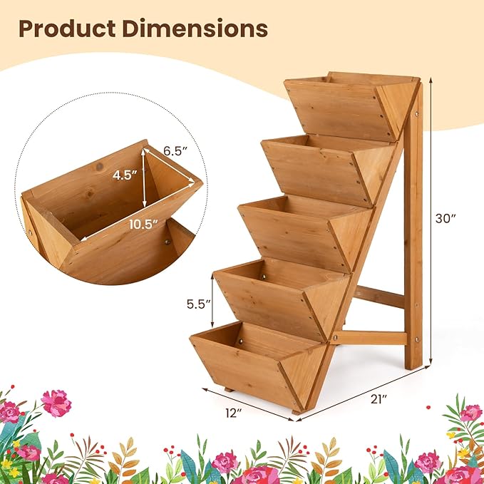 HAPPYGRILL Vertical Raised Garden Bed, Freestanding Wood Elevated Planter Box w/Legs for Growing Vegetables Flowers Herbs, Indoor Outdoor Tiered Plant Stand for Patio Yard Balcony Corner (1,5-Tier)