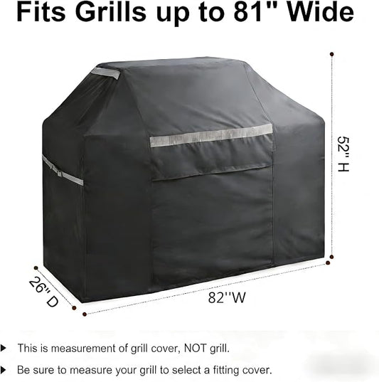 600D Heavy Duty 82 Inch Grill Cover - Waterproof Weatherproof UV & Fade Resistant, Oversize Outdoor Barbecue Smoker Black Cover for Patio