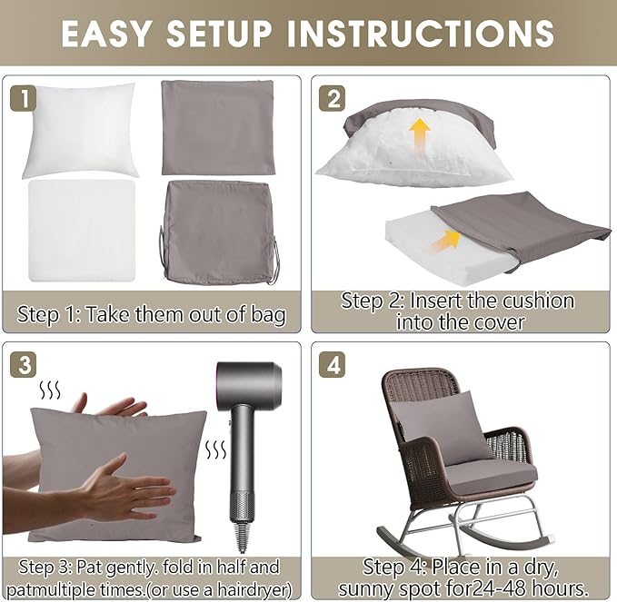 Outdoor Seat Cushion Set 19 x 19 In, Water-Resistant & Fade-Resistan, Patio Furniture Cushions with Removable Cover Deep Seat & Back Cushion with Handle and Adjustable Straps for Chair Sofa,1PC