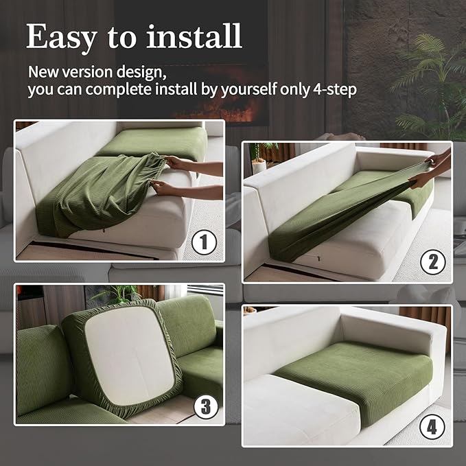 OHSIO Sectional Couch Covers, Wear Resistant Stretch Sofa Covers Washable Soft Couch Cushion Covers Anti Slip Furniture Protector Sofa Slipcovers for Pets (3 Pieces 3 Seaters Cover, Green)