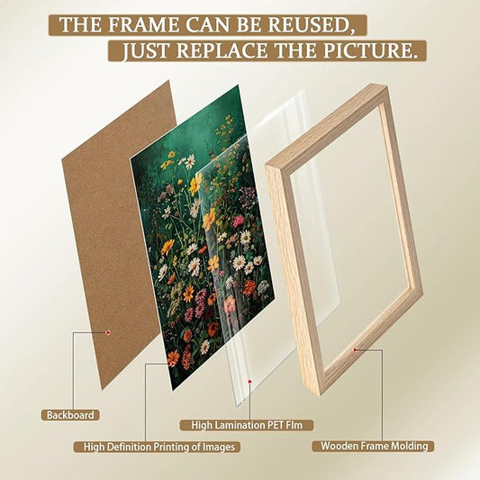 Framed Vintage Canvas Wall Art Vivid Garden Botanical Style Poster Picture Countryside Painting Nature Scenery Modern Home Print Living Room Gallery Office Ready to Hang 12x16 Inch x2