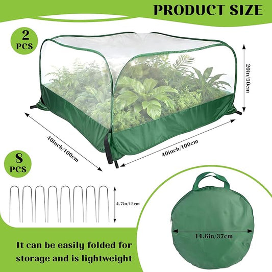 2 Pack Pop Up Garden Mesh Plant Cover, 40" x 40" x 20" Foldable Plant Protector Mesh Plant Enclosure, Outdoor Garden Netting Plant Cover Bird Pest Protection for Vegetables Fruits Flowers Seedlings