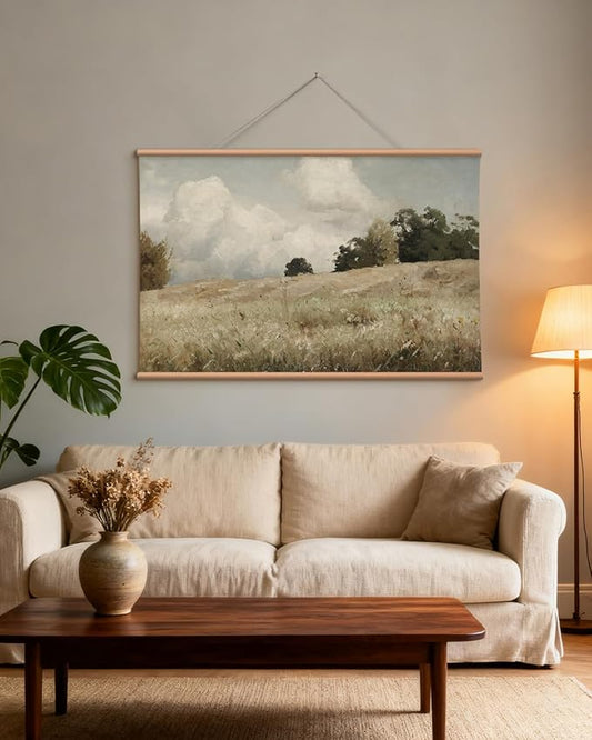 VIYYIEA Extra Large Canvas Wall Art, 36x54 Inch Vintage Landscape Painting, Neutral Pastoral Nature Wall Decor for Living Room or Bedroom, Above Sofa