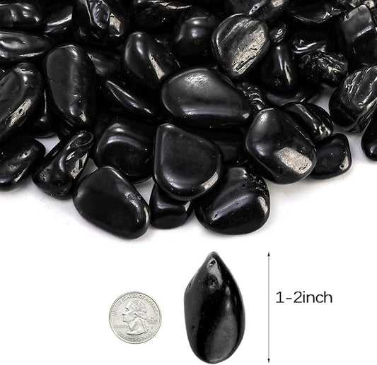 SOUJOY 15LBS Black River Rock, 1-2 Inch Pebbles for Plants, Natural Polished Decorative Stone for Landscaping Outdoor, Flower Bed Fish Tank Gravel Garden Home Decor