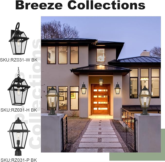 Large Outdoor Post Light Fixture, Colonial Exterior Pillar Lantern with Black Finish & Clear Glass, Vintage Pier Mount Pole Light Lamp for Garden, Backyard, Courtyard, Patio, Pathway, Walkway