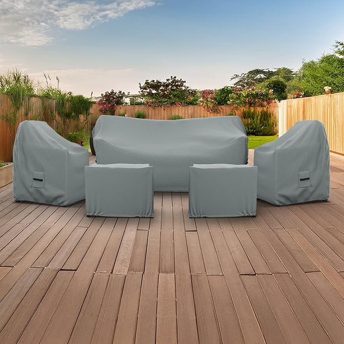 Covers & All Patio Furniture Cover Set, 5 Piece Outdoor Furniture Covers, Water-Repellent UV & Weather Resistant Covers for Sofa, Chairs & Ottomans with Elastic & Padded Handles