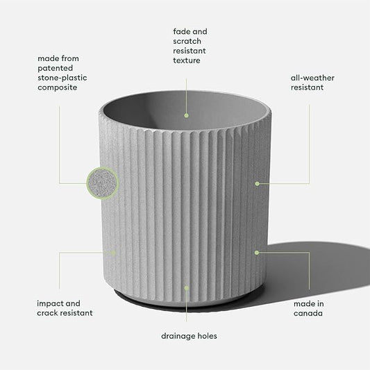 Veradek Demi Series Round Planter for Porch, Patio, Backyard | Durable Plastic-Stone Composite Material | Modern Décor for Tall Plants, Flowers