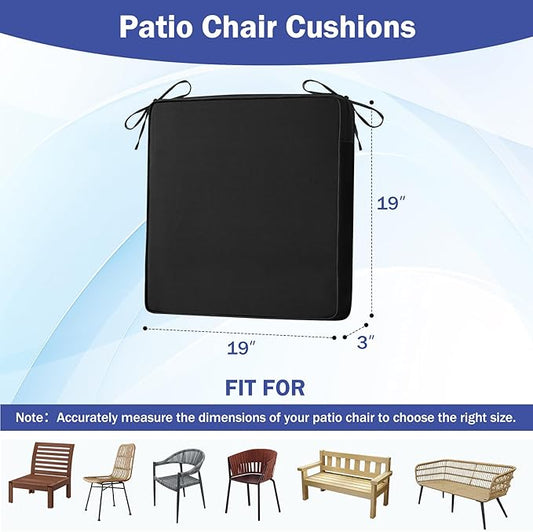 IASEAHK Patio Chair Cushions, 19" x 19" x 3" Outdoor Chair Cushions Set of 4, Waterproof Outdoor Cushions for Patio Furniture, Outdoors Seat Cushions Set of 4 with Handle and Ties, Black