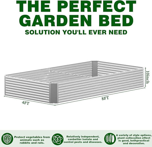 3 Pcs 8 x 4 FT Galvanized Steel Raised Garden Bed – Outdoor Planter Box for Root Vegetables, Herbs & Flowers, Large Metal Garden Beds for Backyards, Terraces and Balconies