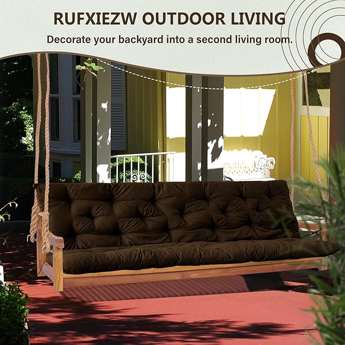 2/3 Seater Swing Replacement Cushion, Waterproof Porch Swing Cushions with Backrest, Thickened Bench Cushions for Outdoor Furniture, for Outdoor Patio Swing (Brown, 60 * 40 in)
