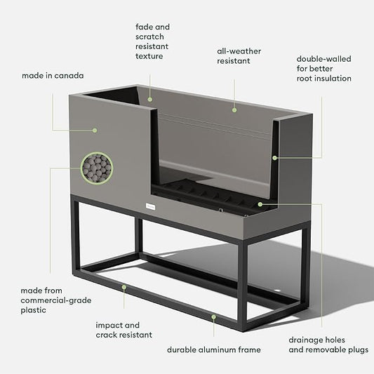 Veradek Block Series Raised Long Box Planter for Patio & Garden | Durable All-Weather Use with Aluminum Stand | Modern Décor for Herbs, Flowers