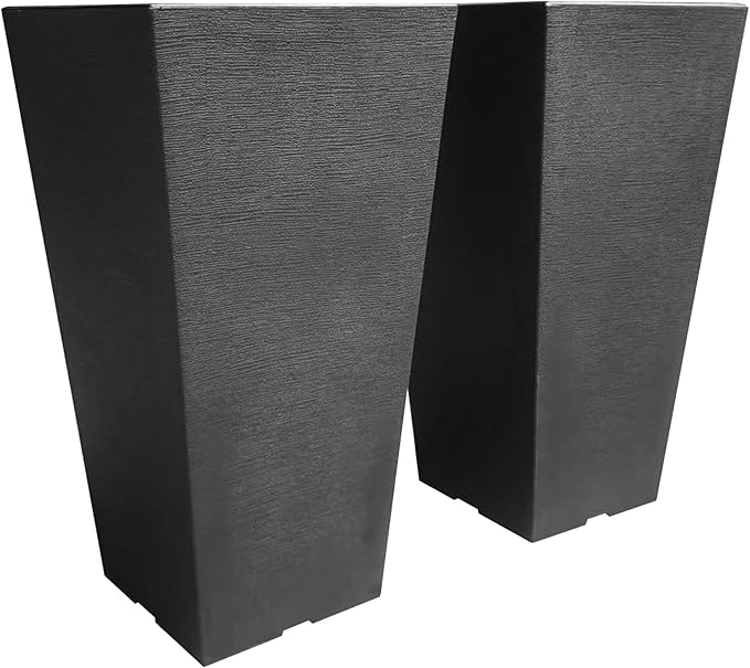Kante 22 Inch Tall Planter Set of 2, Large Taper Planter for Outdoor Indoor Garden Patio Front Door (Black)