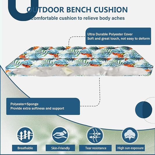 2/3 Seater Swing Replacement Cushion, Waterproof Porch Swing Cushions with Backrest, Thickened Bench Cushions for Outdoor Furniture, for Outdoor Patio Swing (Summer, 63 * 40in)
