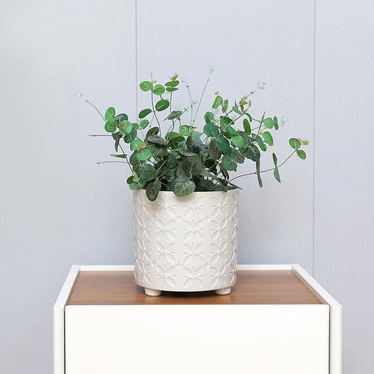 8 Inch Planter, Plant Pots with Drainage Hole, Modern Cylinder Flowerpot - Indoor & Outdoor Plants for Home & Office,White