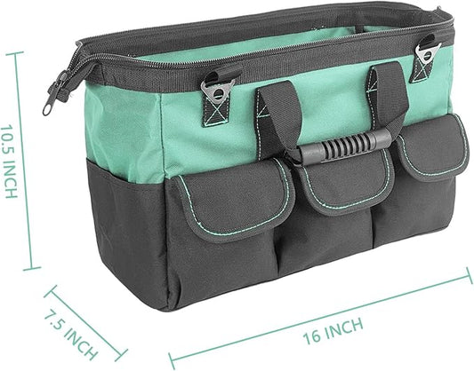 Women Heavy Duty Tool Bag with Molded base,Garden Storage Organizer for Tools,16 x 7.5 x 10.5 inches,600D Polyester Fabric(Teal)