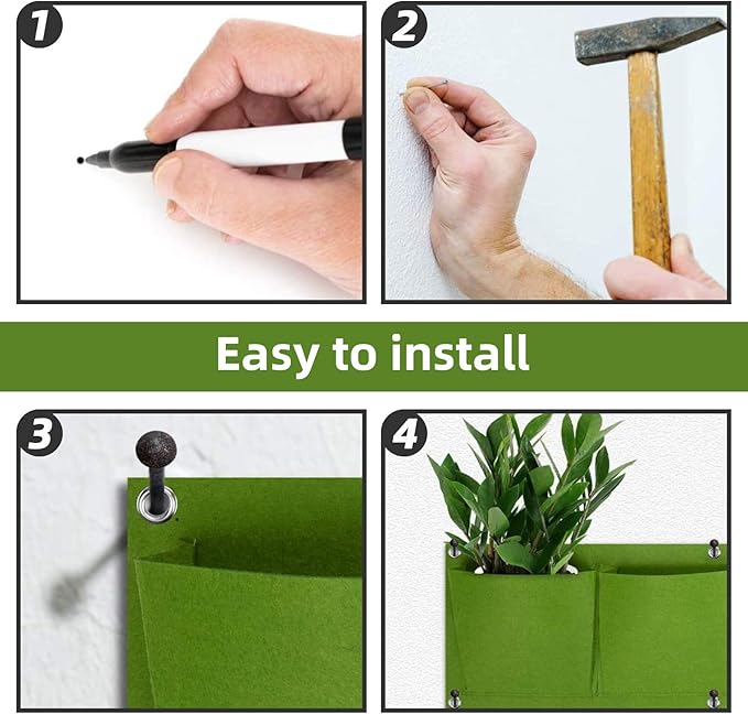 Hanging Planting Grow Bags, 12 Pockets Hanging Vertical Wall Planter Wall Mounted Grow Bag Outdoor Indoor Gardening Vertical Greening Flower Container, Planting Bags Storage Bags(0.6 m × 0.8 m, Green)