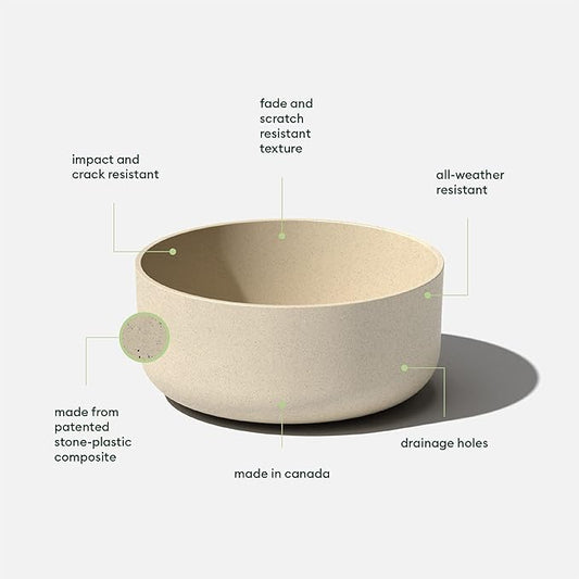 Veradek Mason Series Kona Bowl Planter - Round Planter for Indoor or Outdoor Tabletop/Balcony | Durable Plastic-Stone Composite Material | Modern Décor for Flowers, Succulents, Small Plants