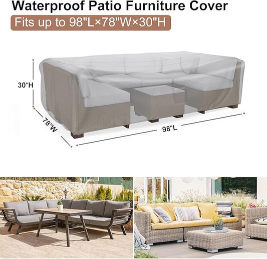 Patio Furniture Covers, Heavy Duty Outdoor Furniture Cover Waterproof, Sectional Sofa Set Covers Table and Chair Set Cover, 98"L×78"W×30"H