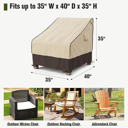 MR. COVER Patio Chair Covers Waterproof, Outdoor Furniture Covers for Rocking Chair, Heavy Duty Anti UV Chair Cover, Fits up to 35"W x 40"D x 35"H, Air Vent and Handles Included, Brown & Khaki, 2 Pack