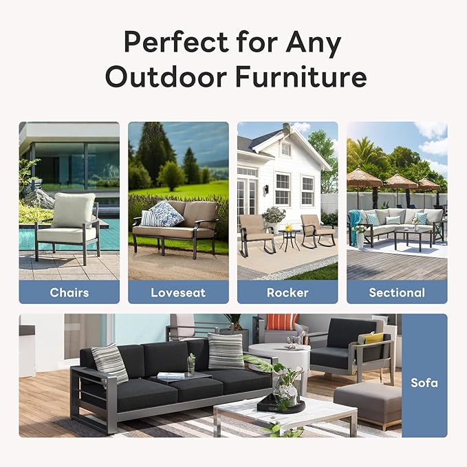 6" Thicker Outdoor Chair Cushion 10 Sets - 24" *24" *6" Waterproof Patio Furniture Cushions with Removable Cover, 28D High Density Sponge Filling Thicken Outdoor Patio Cushions - Grey