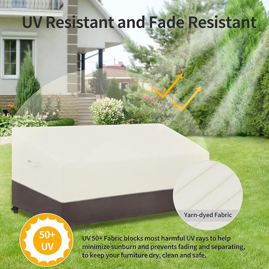 Easy-Going Patio Sofa Cover UV Resistant Outdoor Couch Cover Bicolor Patio 3-Seater Bench Cover Waterproof Outdoor Furniture Cover with Reflective Hemming (95Wx40Dx35H inch, Beige/Brown)