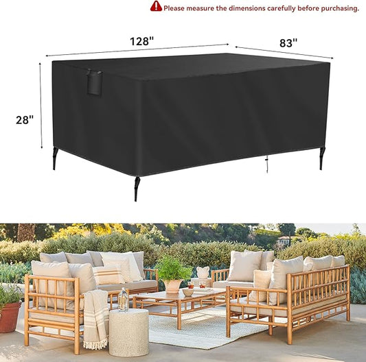 TUOKING Outdoor Furniture Covers Heavy-Duty 420D Waterproof Cover,All-Weather Patio Furniture Protector for Sofa,Chairs & Table-UV-Resistant,Anti-Tear Dustproof Covers (Black, 128"L x 83"W x 28"H)