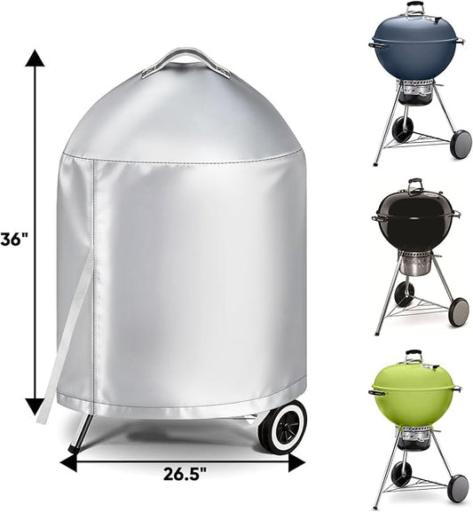 iCOVER Grill Cover for Weber 22 Inch Charcoal Kettle- Heavy Duty Waterproof BBQ Cover for Weber Char-Broil 22 Inch Charcoal Kettle Grills, Silver